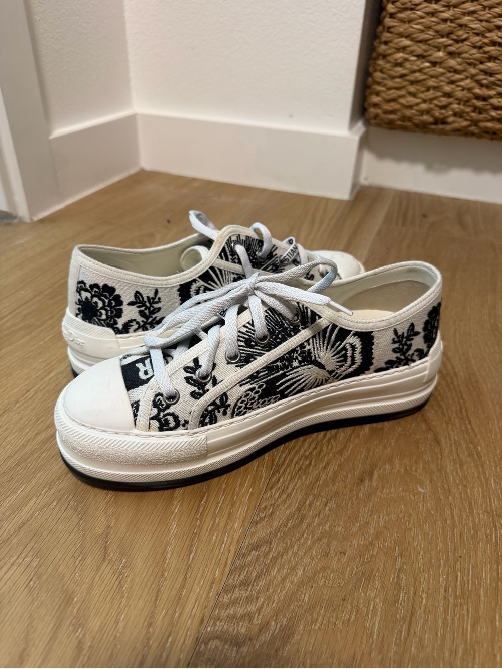 Dior Black & White Floral Canvas Low-Top Sneakers